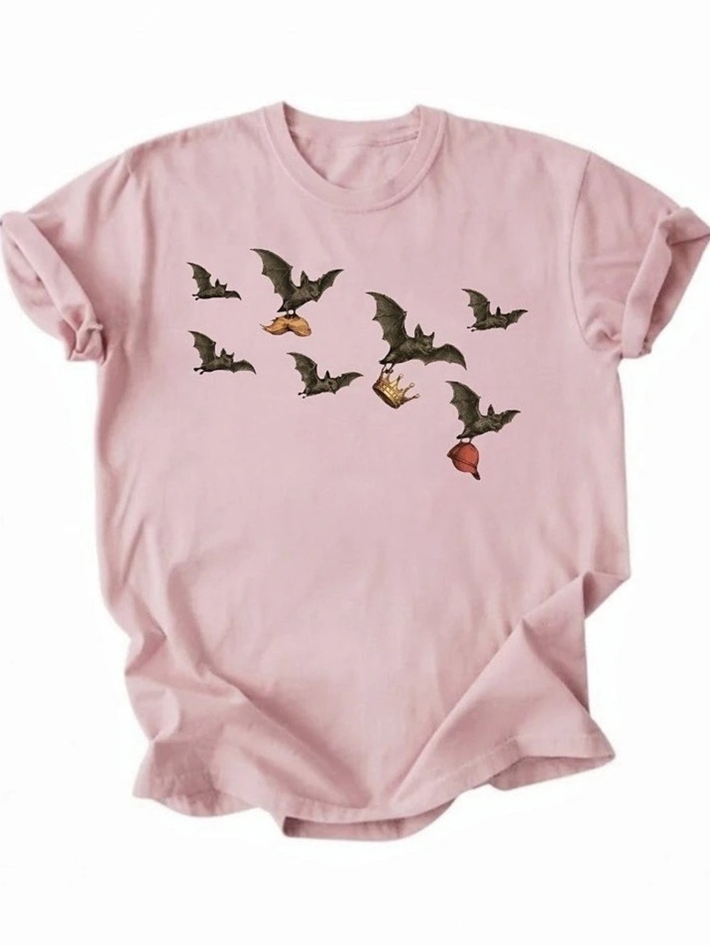 Gildan T-Shirt Cute Bats Flying Graphic Print Casual Soft Tee